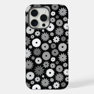 Monochrome Bloemen Herhalend Patroon iPhone 15 Pro Max Case