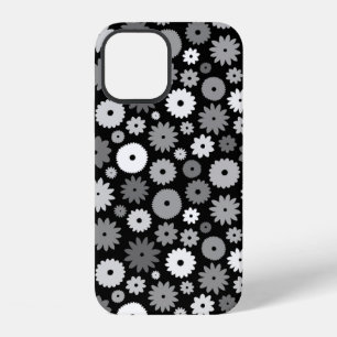 Monochrome Bloemen Herhalend Patroon iPhone 12 Hoesje