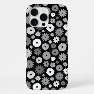 Monochrome Bloemen Herhalend Patroon iPhone 16 Pro Max Hoesje
