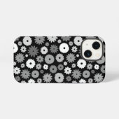 Monochrome Bloemen Herhalend Patroon iPhone Hoesje (Achterkant horizontaal)