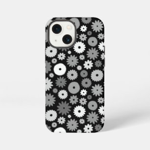 Monochrome Bloemen Herhalend Patroon iPhone 13 Mini Hoesje