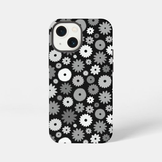 Monochrome Bloemen Herhalend Patroon iPhone Hoesje (Achterkant)