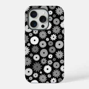 Monochrome Bloemen Herhalend Patroon iPhone 15 Pro Case