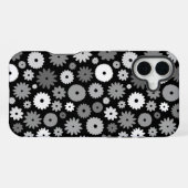 Monochrome Bloemen Herhalend Patroon iPhone Hoesje (Achterkant horizontaal)
