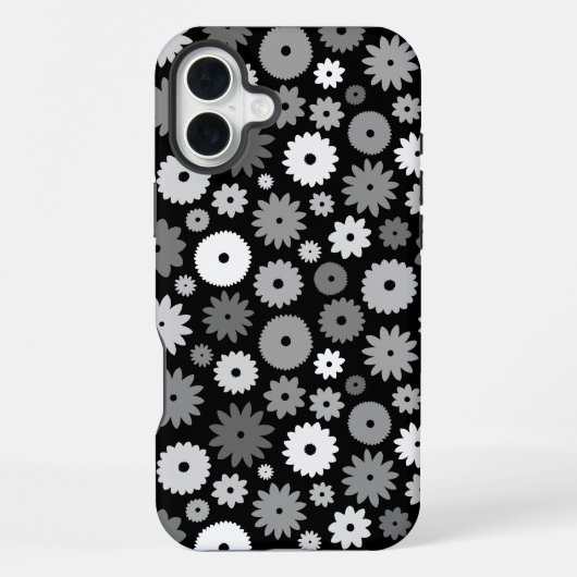 Monochrome Bloemen Herhalend Patroon iPhone Hoesje (Achterkant)