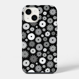 Monochrome Bloemen Herhalend Patroon iPhone 14 Hoesje