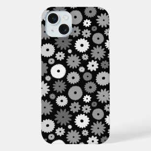 Monochrome Bloemen Herhalend Patroon iPhone 15 Plus Case
