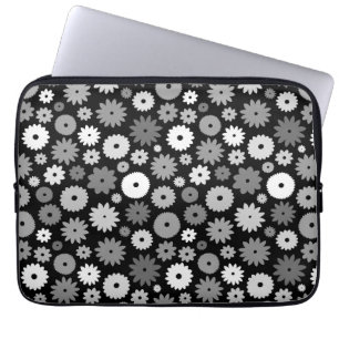 Monochrome Bloemen Herhalend Patroon Laptop Sleeve