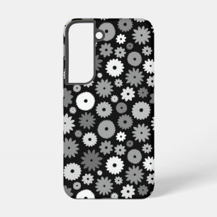 Monochrome Bloemen Herhalend Patroon Samsung Galaxy Hoesje
