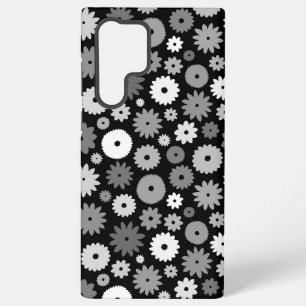 Monochrome Bloemen Herhalend Patroon Samsung Galaxy Hoesje