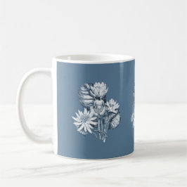 Monochrome bloemen in blauw koffiemok
