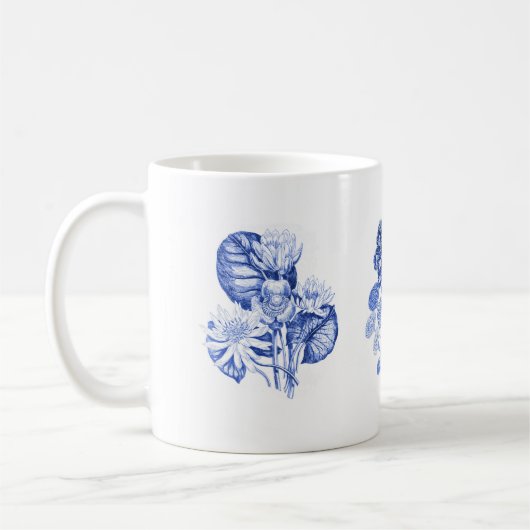 Monochrome bloemen in Delft blue Koffiemok (Links)