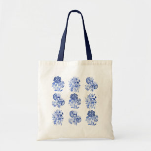 Monochrome bloemen in Delft blue Tote Bag