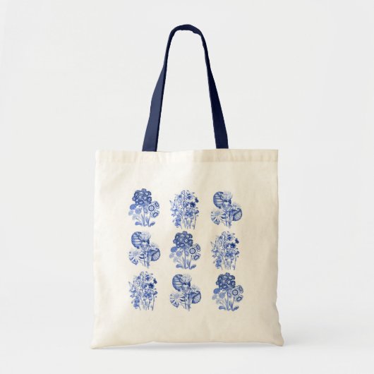 Monochrome bloemen in Delft blue Tote Bag (Voorkant)