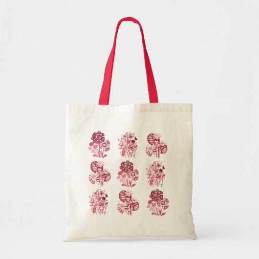 Monochrome bloemen in rood tote bag (Voorkant)
