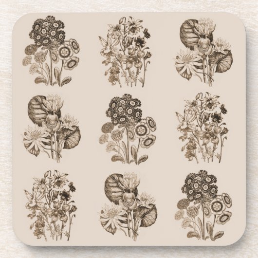 Monochrome bloemen in sepia brown drankjes onderzetter (Voorkant)