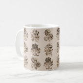 Monochrome bloemen in sepia brown koffiemok (Voorkant links)