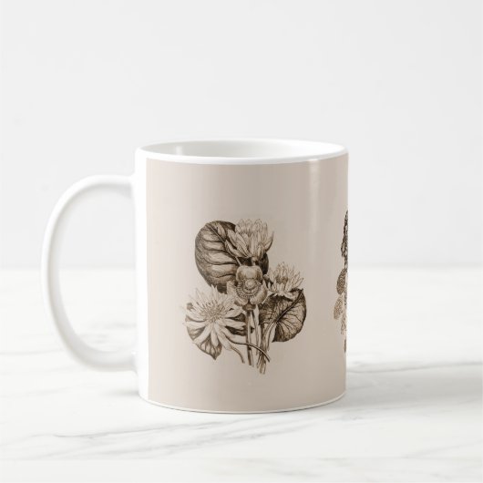 Monochrome bloemen in sepia brown koffiemok (Links)