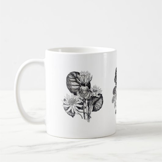 Monochrome bloemen in zwart-wit koffiemok (Links)