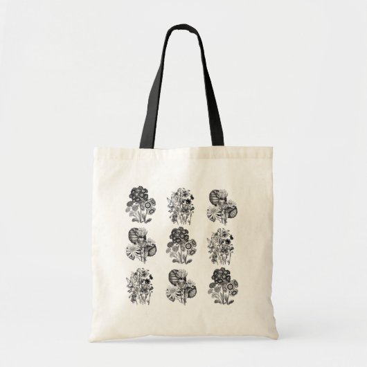 Monochrome bloemen in zwart-wit tote bag (Voorkant)