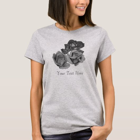 Monochrome bloemen in zwart-witte rozen t-shirt (Voorkant)