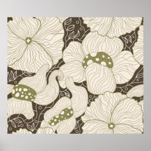 Monochrome bloemen omzien gestileerde elegante blo poster