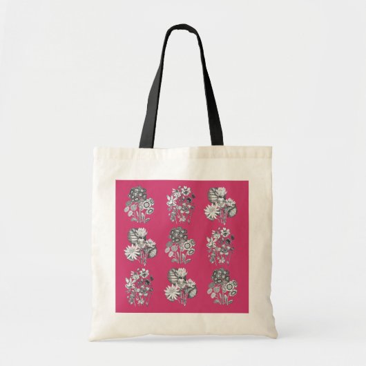 Monochrome bloemen op bepaalde achtergrond tote bag (Voorkant)