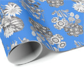 Monochrome bloemen op Bright Blue Ground Giftwrap Cadeaupapier (Rol Hoek)