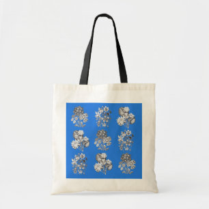 Monochrome bloemen op een elektrische blauwe achte tote bag