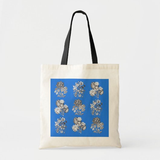Monochrome bloemen op een elektrische blauwe achte tote bag (Voorkant)