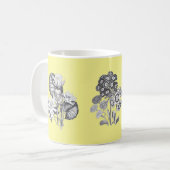 Monochrome bloemen op gele achtergrond koffiemok (Voorkant links)