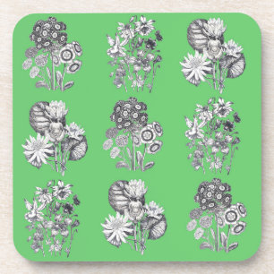 Monochrome bloemen op groene achtergrond bier onderzetter