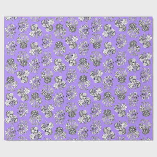 Monochrome bloemen op Lila achtergrond Giftwrap Cadeaupapier (Vlak)