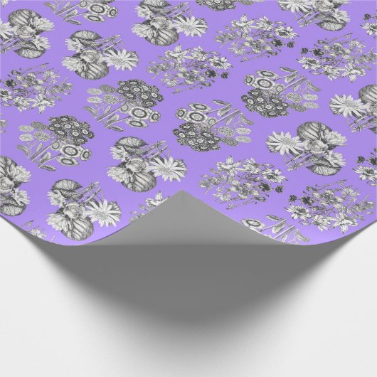 Monochrome bloemen op Lila achtergrond Giftwrap Cadeaupapier (Hoek)