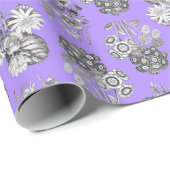 Monochrome bloemen op Lila achtergrond Giftwrap Cadeaupapier (Rol Hoek)