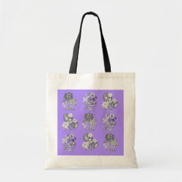 Monochrome bloemen op lila achtergrond tote bag