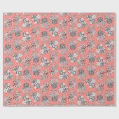 Monochrome bloemen op perzik achtergrond cadeaupapier (Vlak)