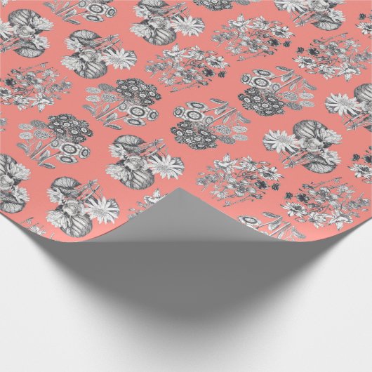 Monochrome bloemen op perzik achtergrond cadeaupapier (Hoek)