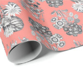 Monochrome bloemen op perzik achtergrond cadeaupapier (Rol Hoek)