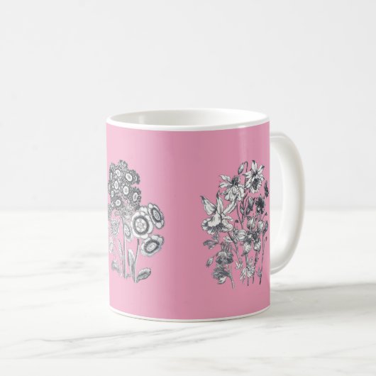 Monochrome bloemen op roze achtergrond koffiemok (Voorkant rechts)