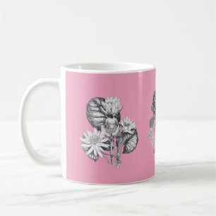 Monochrome bloemen op roze achtergrond koffiemok