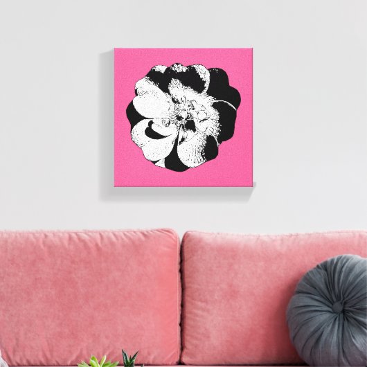 Monochrome Bloemen op Roze – Bold Graphic Canvas Afdruk (Insitu (Woonkamer))