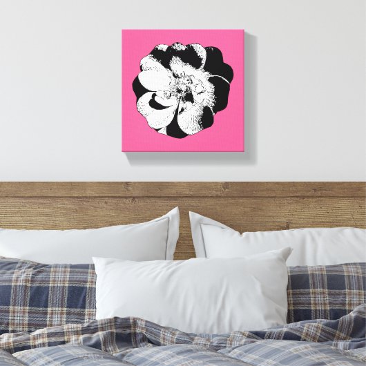 Monochrome Bloemen op Roze – Bold Graphic Canvas Afdruk (Insitu (Slaapkamer))