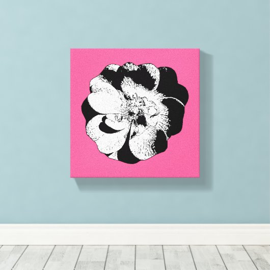 Monochrome Bloemen op Roze – Bold Graphic Canvas Afdruk (Insitu (Houten vloer))