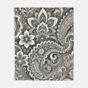 Monochrome Bloemen Paisley Zwart & Wit Fleece Deken