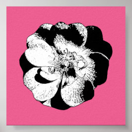 Monochrome Bloemen Poster op Vet Roze – Moderne Po