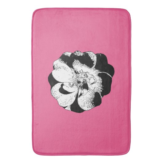 Monochrome Bloemen Roze Pop Badmat (Voorkant Verticaal)