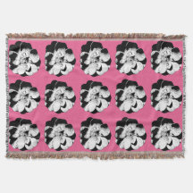 Monochrome Bloemen Roze Pop Gooi Deken