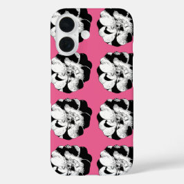 Monochrome Bloemen Roze Pop Telefoonhoes iPhone 16 Hoesje