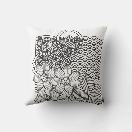 Monochrome Bloemen Tekening Kussen (Achterkant)